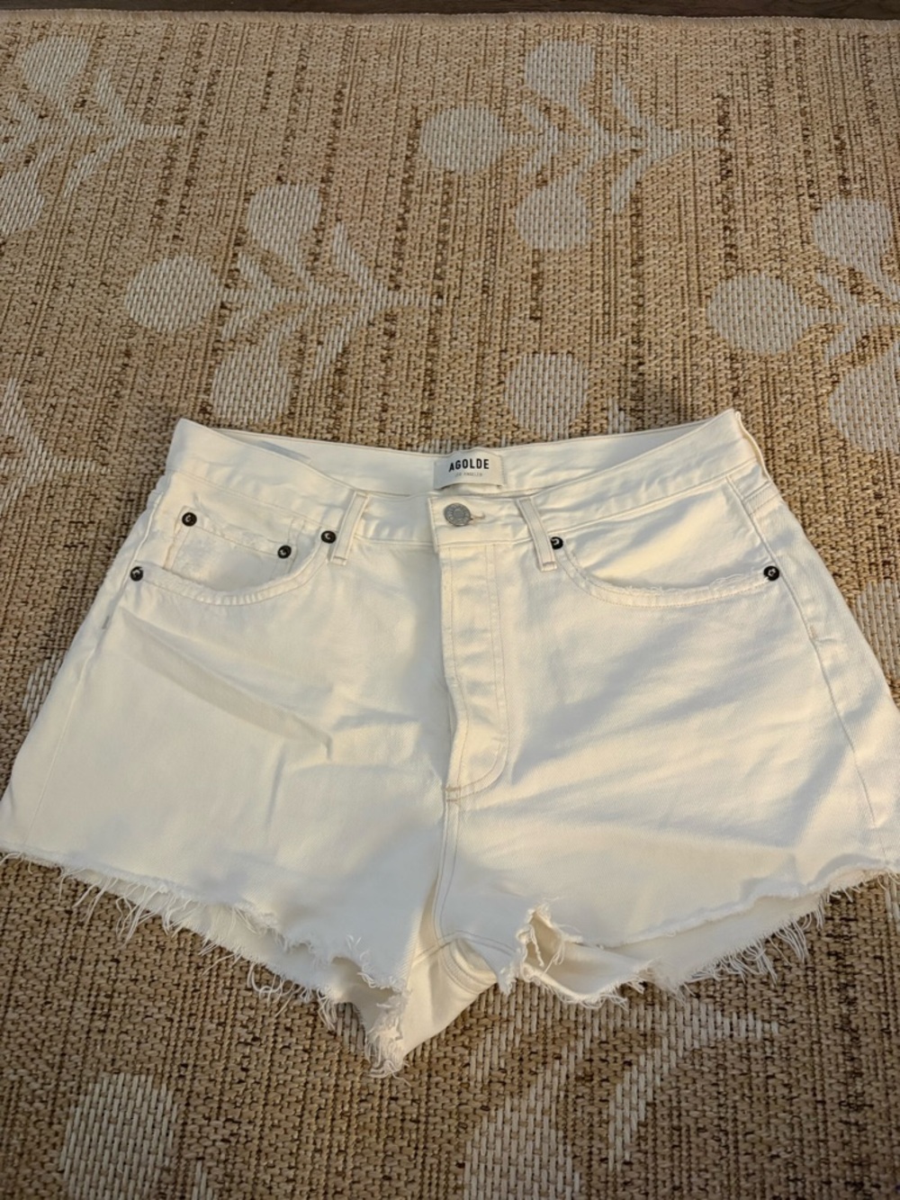 Agolde White High-Rise Raw Hem Denim Shorts